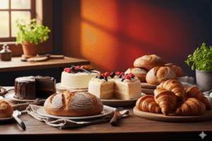 おしゃれなケーキ　パンのイラスト