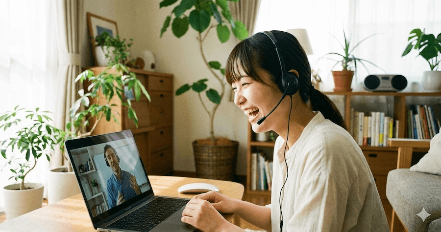 オンライン英会話を楽しむ日本人女性