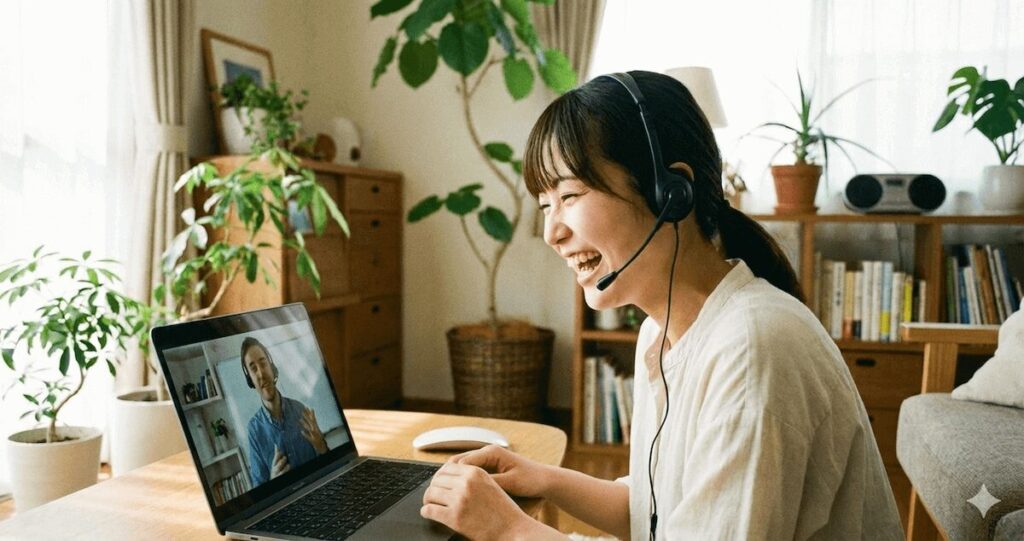 オンライン英会話を楽しむ日本人女性