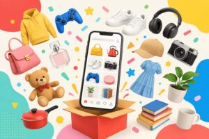 フリマサイトのアプリと商品のイメージ